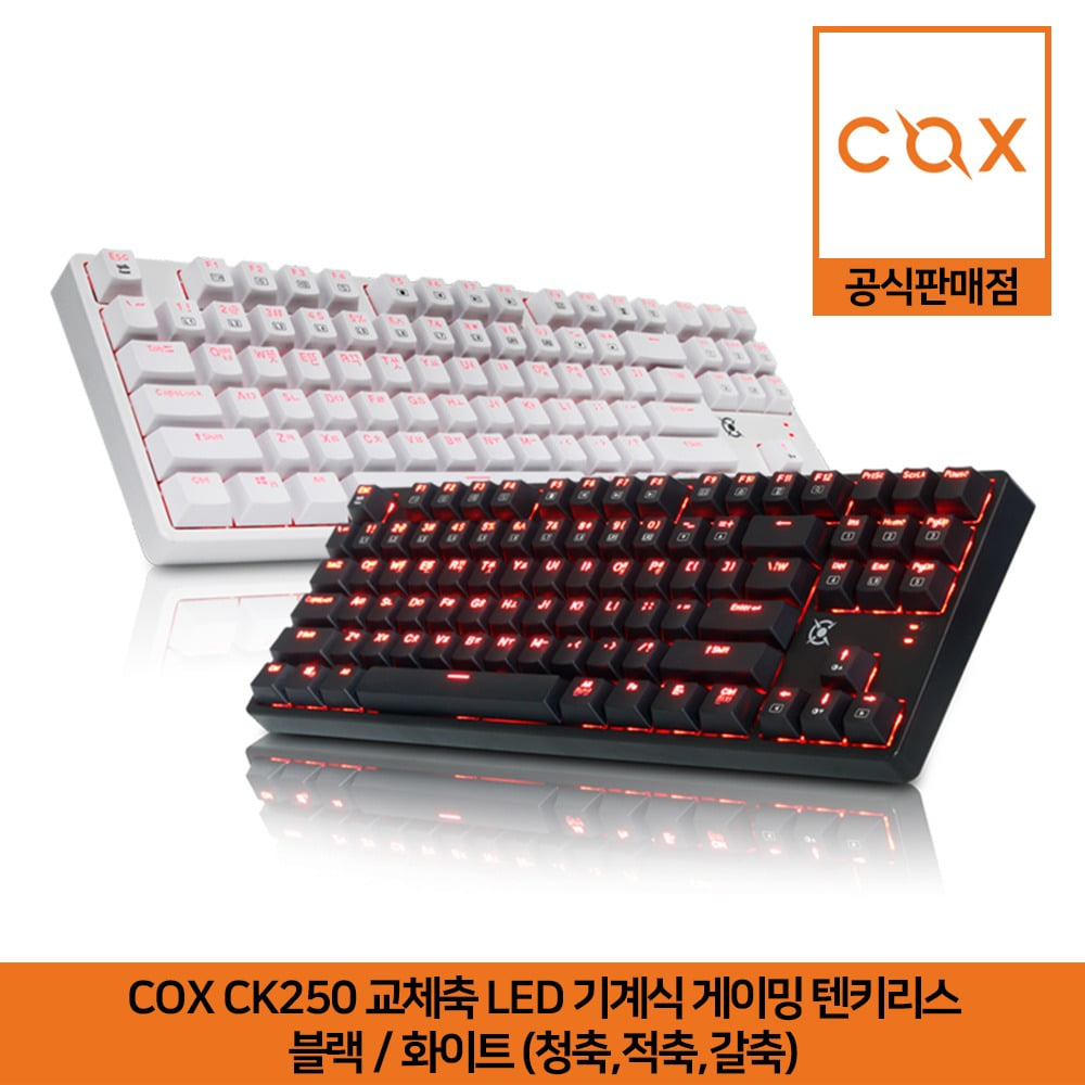 COX CK250 교체축 LED 기계식 게이밍 텐키리스 키보드 블랙/화이트 (청축,적축,갈축) 공식판매점